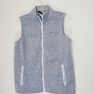 Vineyard Vines Gray Knit Zip-Up Vest with Side Pockets, Size Medium